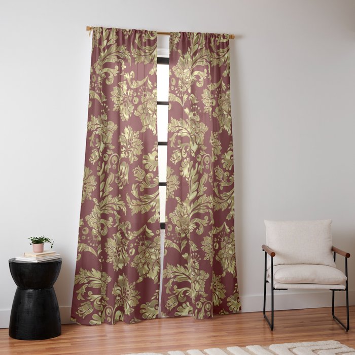 Red & Gold Floral Damasks Pattern Window Curtain Gallery Image 14
