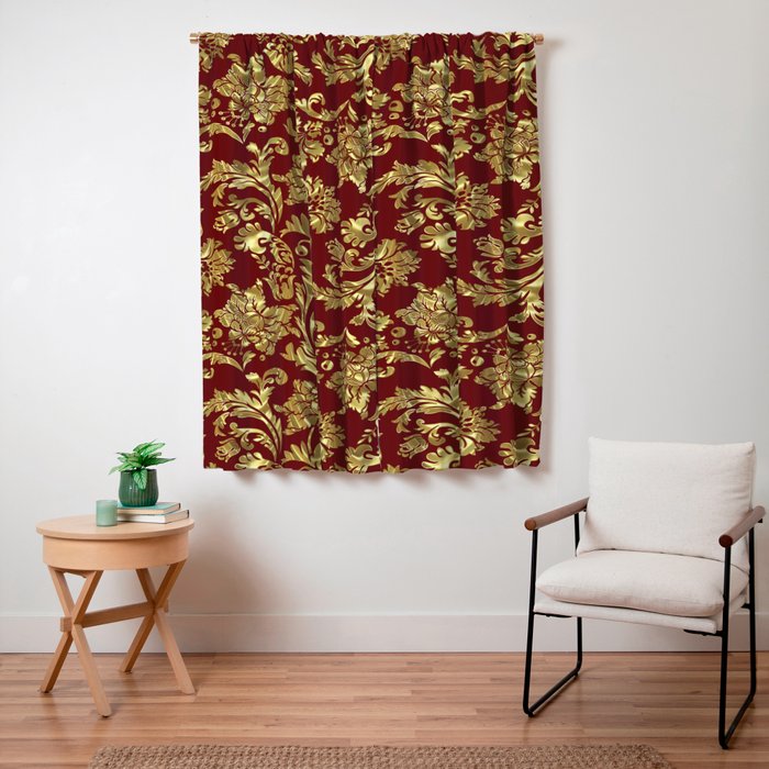 Red & Gold Floral Damasks Pattern Window Curtain Gallery Image 3
