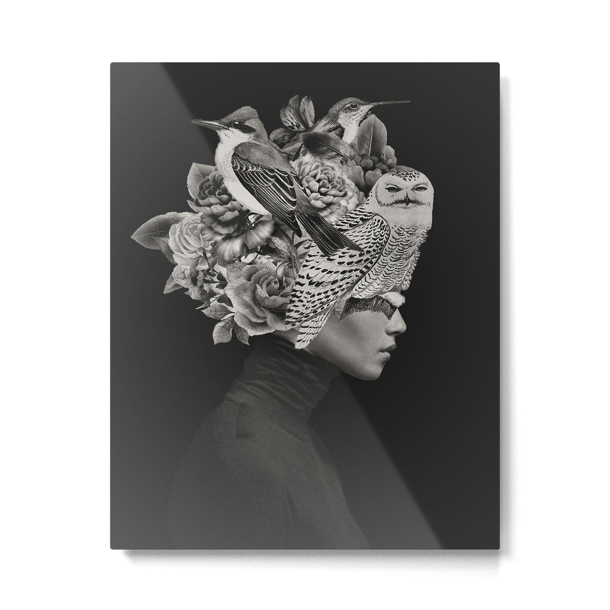 Lady with Birds(portrait) Metal Print Gallery Image 2