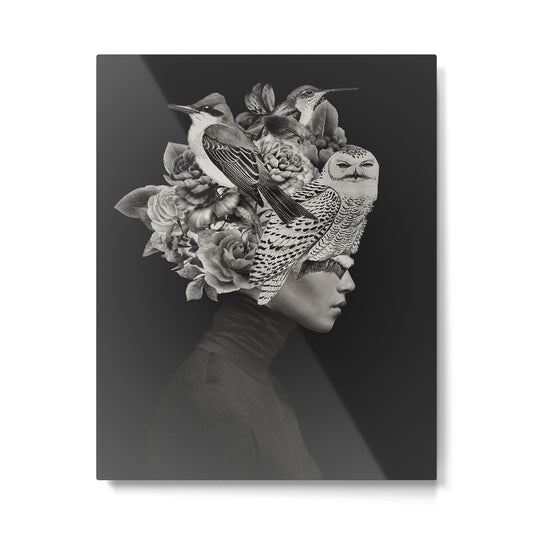 Lady with Birds(portrait) Metal Print Gallery Image 1