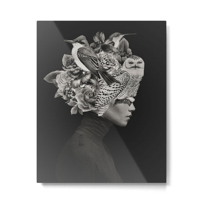 Lady with Birds(portrait) Metal Print Gallery Image 4