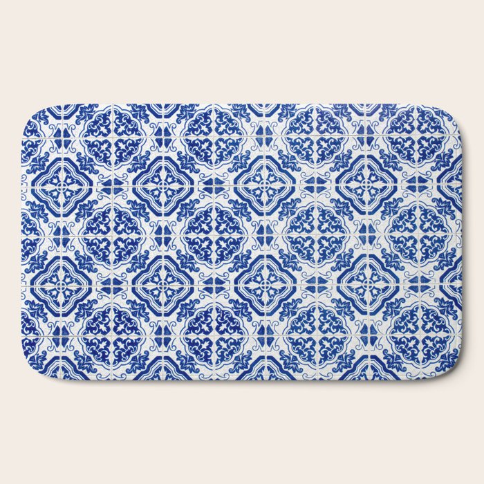 Mediterranean Tile Pattern Portuguese Azulejos Art Bath Mat Gallery Image 2