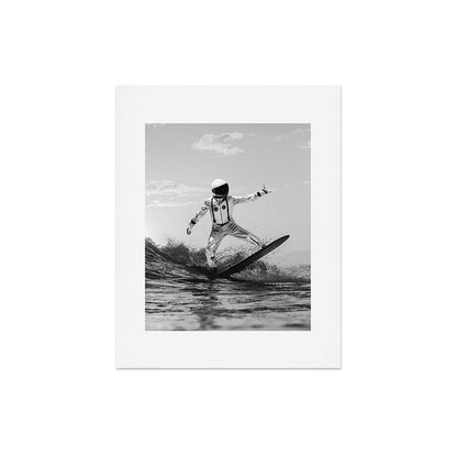 Space Surfer - Black And White - Futuristic Surf Photo Art Print - Astronaut Riding a Wave Art Print Gallery Image 7