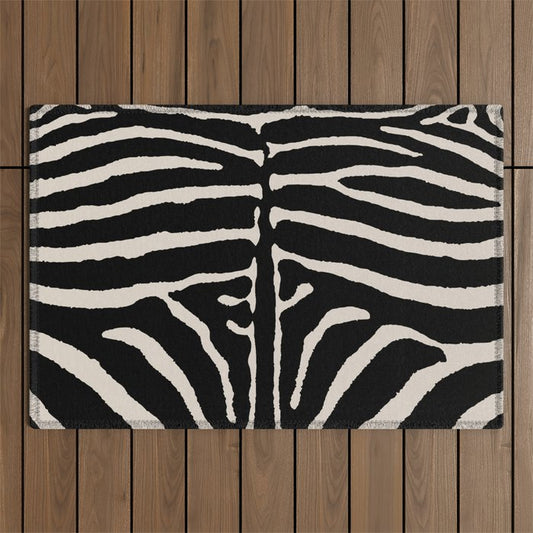 Zebra Wild Animal Print 237 Black and Linen White Outdoor Rug Gallery Image 1