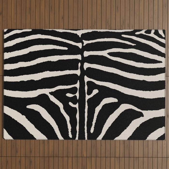 Zebra Wild Animal Print 237 Black and Linen White Outdoor Rug Gallery Image 4