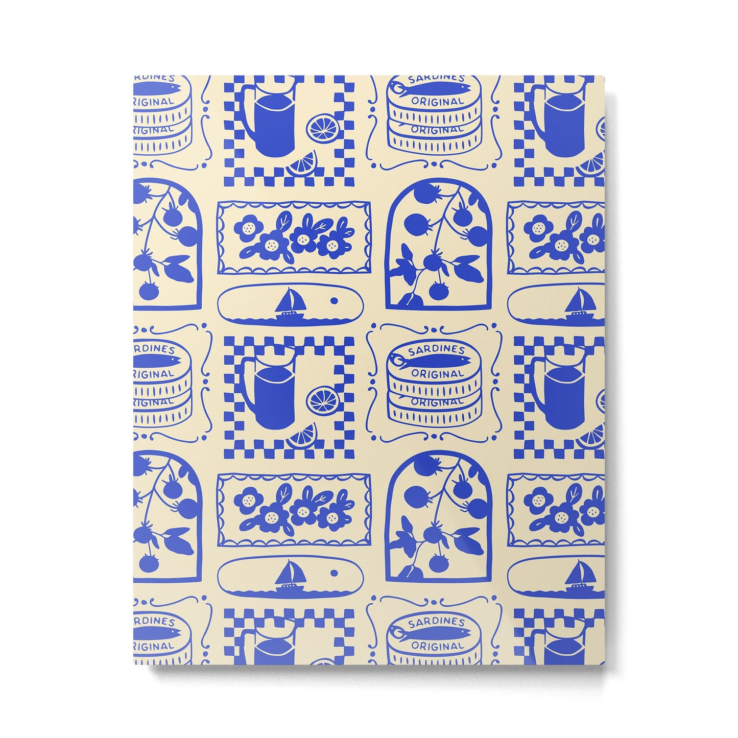 Blue summer vacation patchwork art pattern Metal Print Gallery Image 3