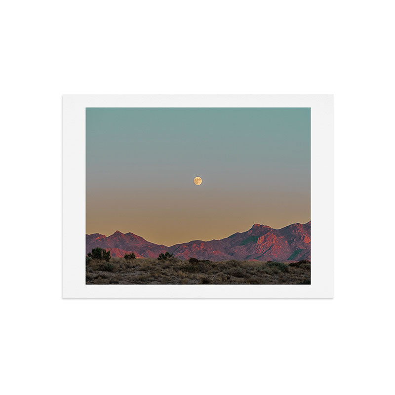 Sunset Moon Ridge // Grainy Red Mountain Range Desert Landscape Photography Yellow Fullmoon Blue Sky Art Print Gallery Image 7