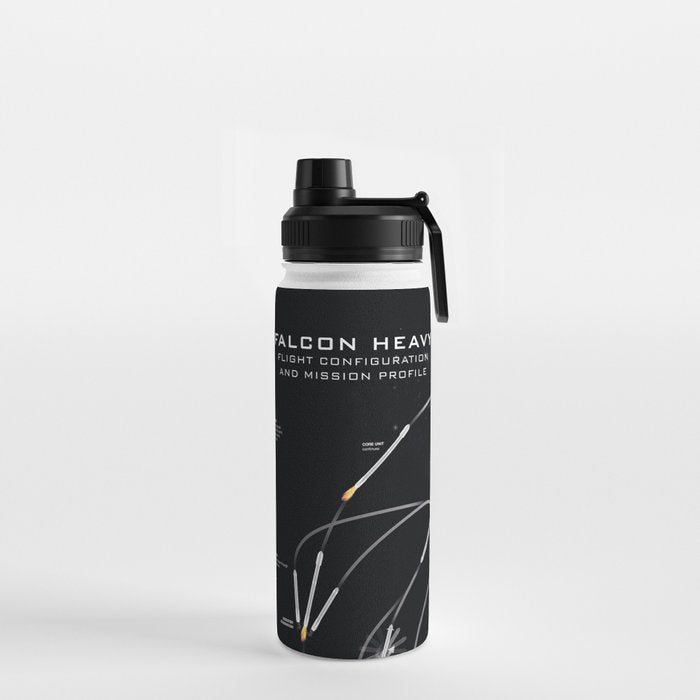 SpaceX Falcon Heavy Spacecraft NASA Rocket Blueprint in High Resolution (all black) Water Bottle Gallery Image 2