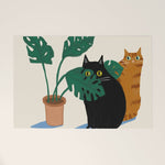 Black cat & orange tabby cat with Monstera plant Welcome Mat Gallery Image 1