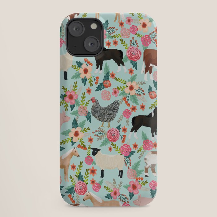 Farm animal sanctuary pig chicken cows horses sheep floral pattern gifts iPhone Case Gallery Image 18