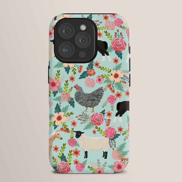Farm animal sanctuary pig chicken cows horses sheep floral pattern gifts iPhone Case Gallery Image 15
