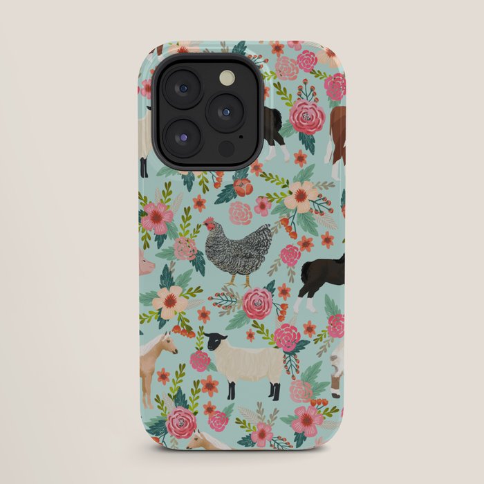 Farm animal sanctuary pig chicken cows horses sheep floral pattern gifts iPhone Case Gallery Image 27