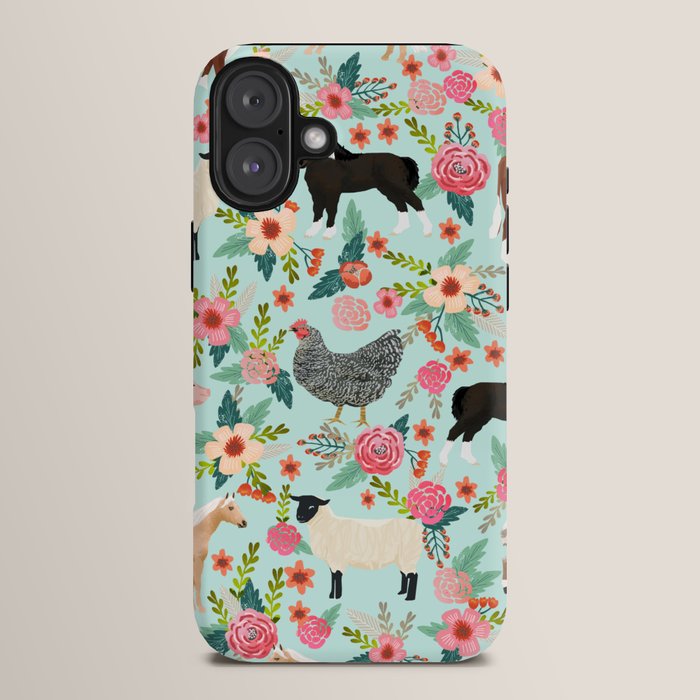 Farm animal sanctuary pig chicken cows horses sheep floral pattern gifts iPhone Case Gallery Image 14