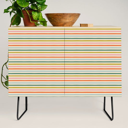 Colorful retro stripe line art pattern Credenza Gallery Image 2
