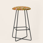 Orange, Pink Flowers and Green Leaves 1960s Retro Vintage Pattern Stool Gallery Image 1