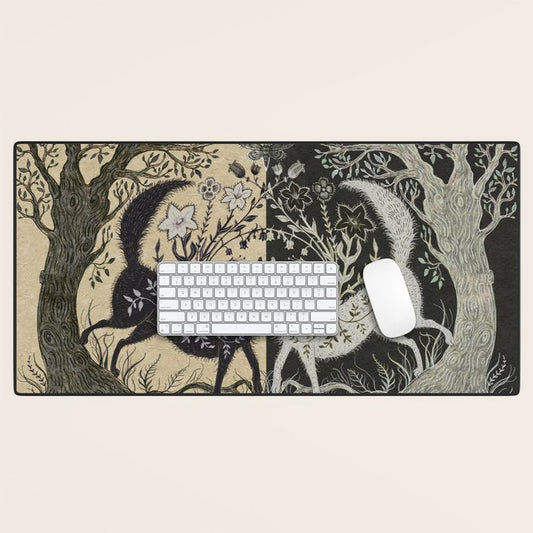 Two Wolves Meeting Desk Mat Gallery Image 1