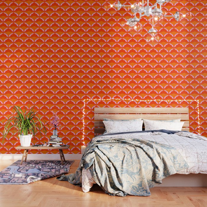 Orange Scalloped Floral Pattern Wallpaper Gallery Image 3