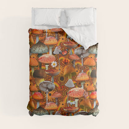 Mushroom Collage Print in Orange Comforter Gallery Image 8