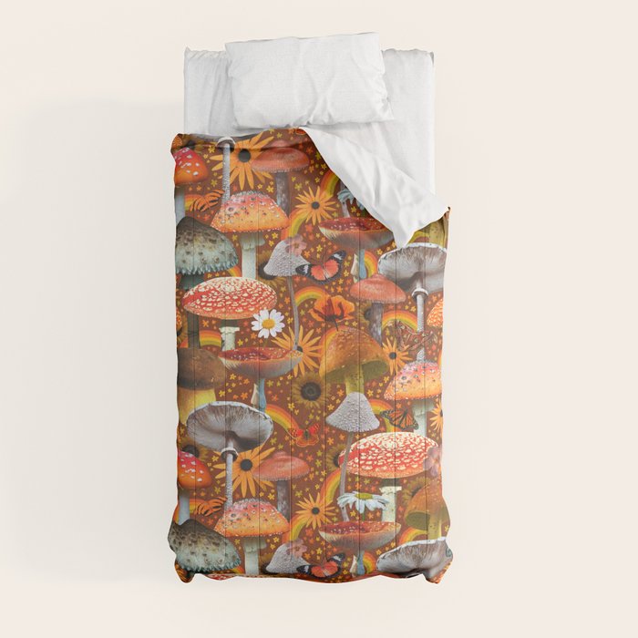 Mushroom Collage Print in Orange Comforter Gallery Image 9