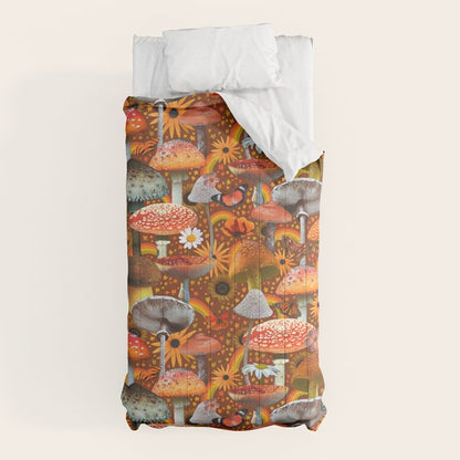 Mushroom Collage Print in Orange Comforter Gallery Image 10