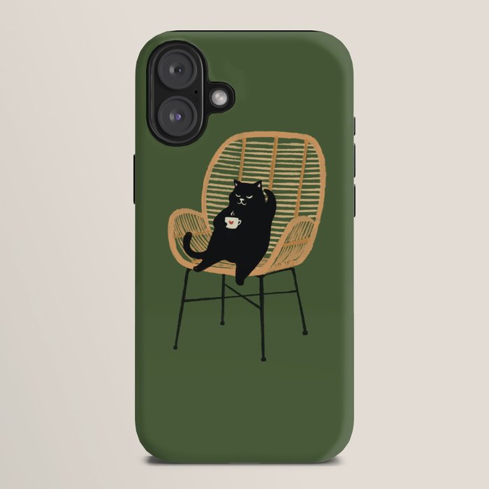 Lazy cat 2b Green enjoy coffee on rattan chair iPhone Case Gallery Image 10