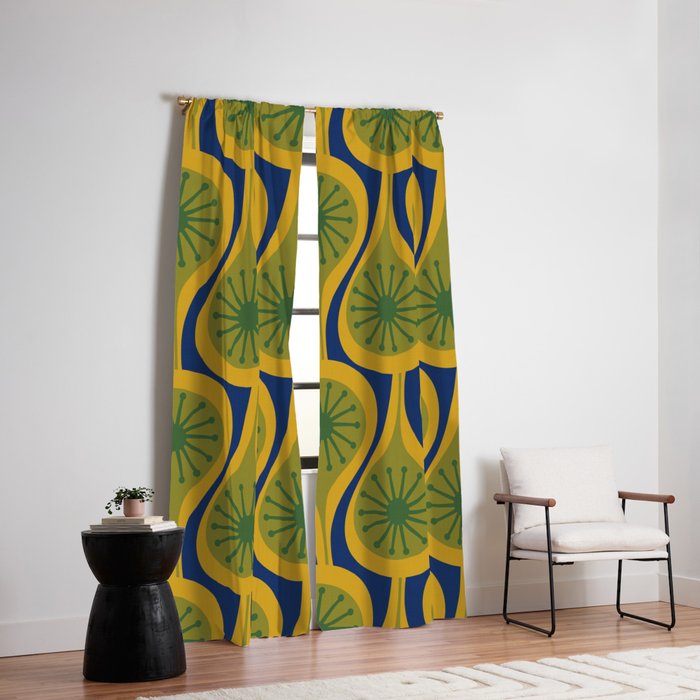 Mid Century Modern Atomic Drops Pattern Green Mustard Blue Window Curtain Gallery Image 6