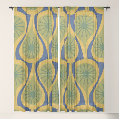 Mid Century Modern Atomic Drops Pattern Green Mustard Blue Window Curtain Gallery Image 21