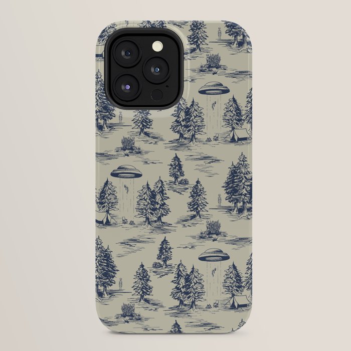 Alien Abduction Toile De Jouy Pattern in Blue iPhone Case Gallery Image 24