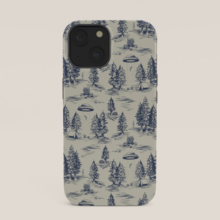 Alien Abduction Toile De Jouy Pattern in Blue iPhone Case Gallery Image 33