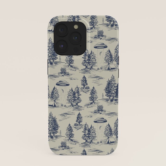 Alien Abduction Toile De Jouy Pattern in Blue iPhone Case Gallery Image 39