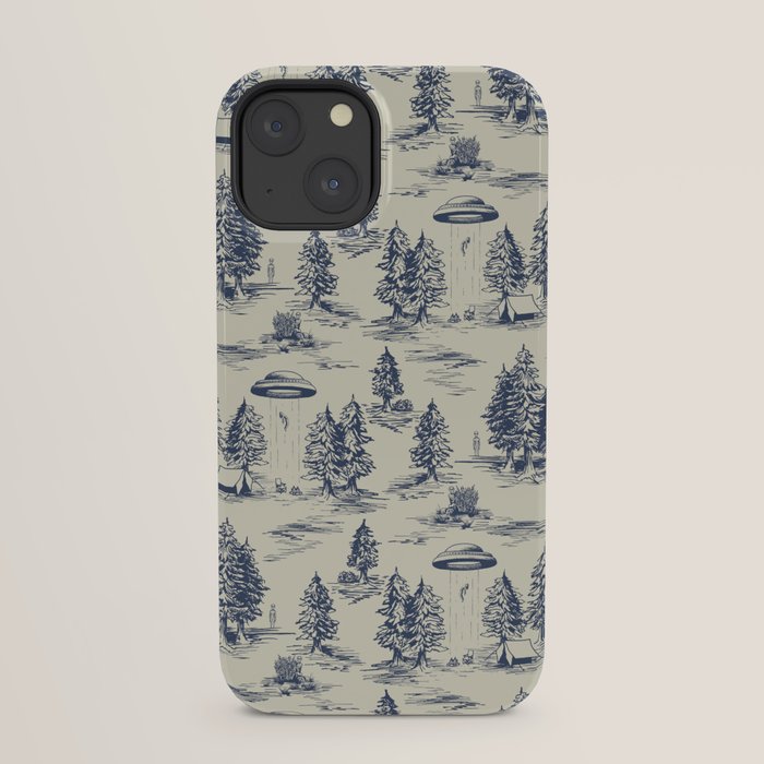 Alien Abduction Toile De Jouy Pattern in Blue iPhone Case Gallery Image 21