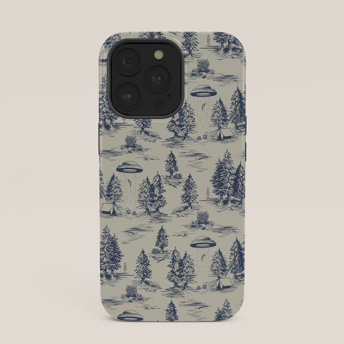 Alien Abduction Toile De Jouy Pattern in Blue iPhone Case Gallery Image 35