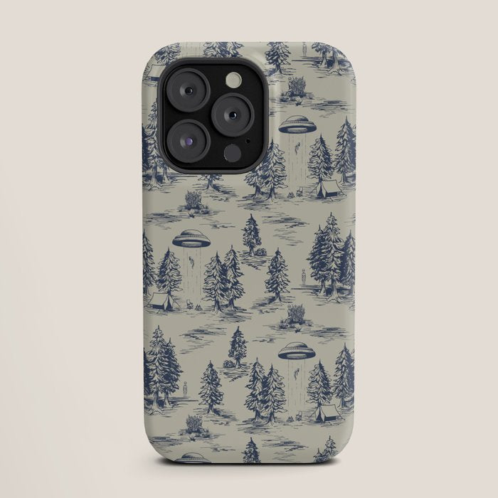 Alien Abduction Toile De Jouy Pattern in Blue iPhone Case Gallery Image 19