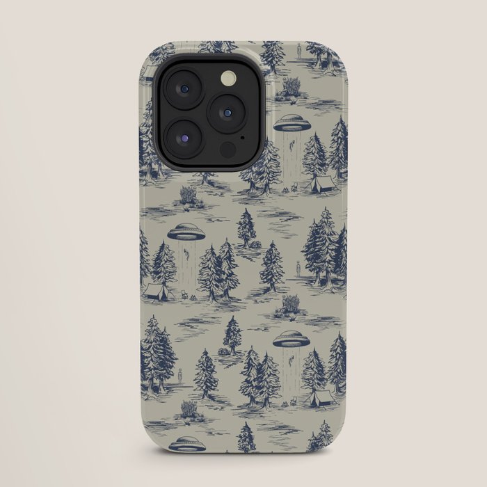 Alien Abduction Toile De Jouy Pattern in Blue iPhone Case Gallery Image 27