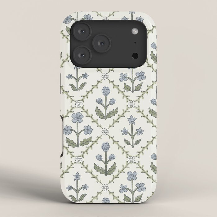 Lattice Block Print Floral - Blue Green iPhone Case Gallery Image 3
