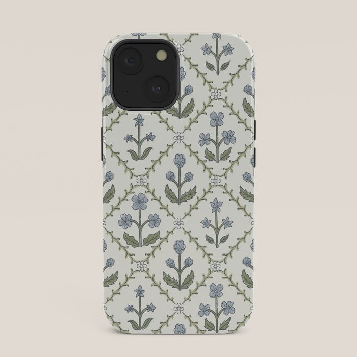 Lattice Block Print Floral - Blue Green iPhone Case Gallery Image 33