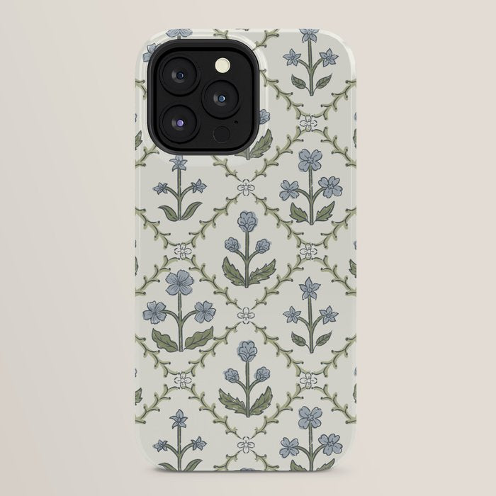 Lattice Block Print Floral - Blue Green iPhone Case Gallery Image 24