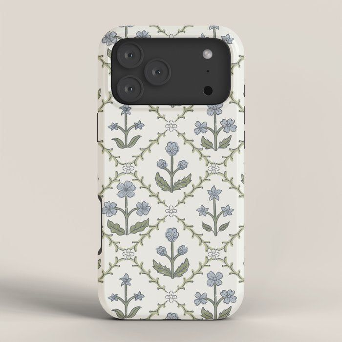 Lattice Block Print Floral - Blue Green iPhone Case Gallery Image 4