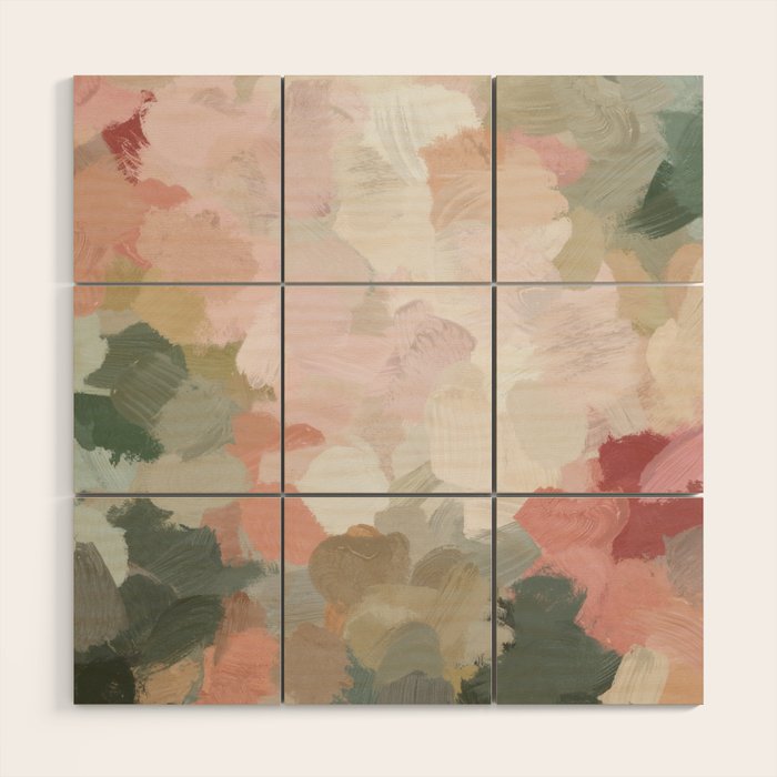 Time to Bloom - Forest Green Fuchsia Blush Pink Abstract Flower Spring Painting Art Wood Wall Art Gallery Image 1