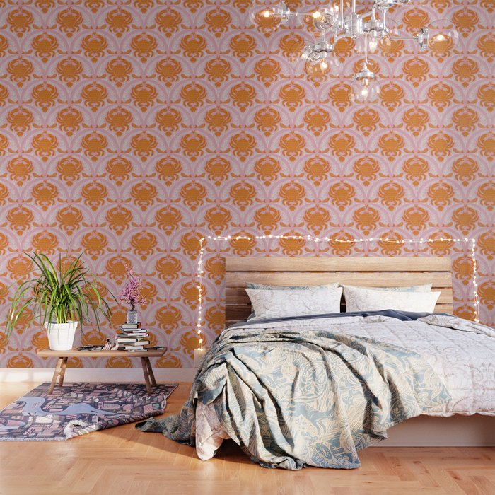 Orange Crab On Pink Pattern Wallpaper Gallery Image 1