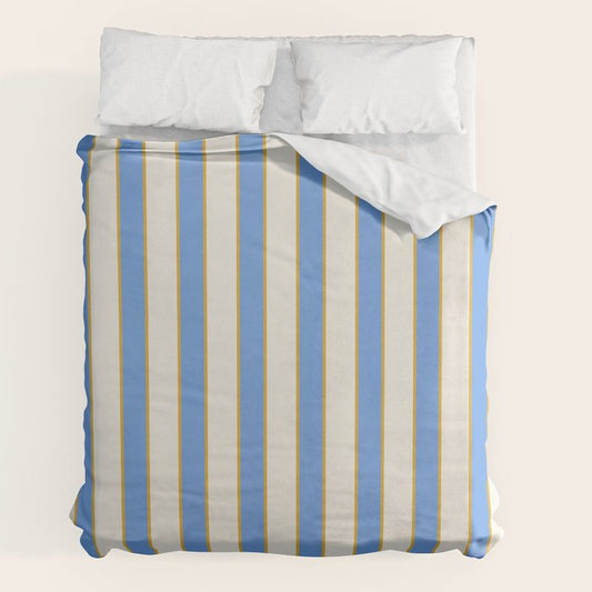 Vintage Cabana Stripe Blue And Gold Stripes Retro Boho Coastal Beach Vibe Duvet Cover Gallery Image 2