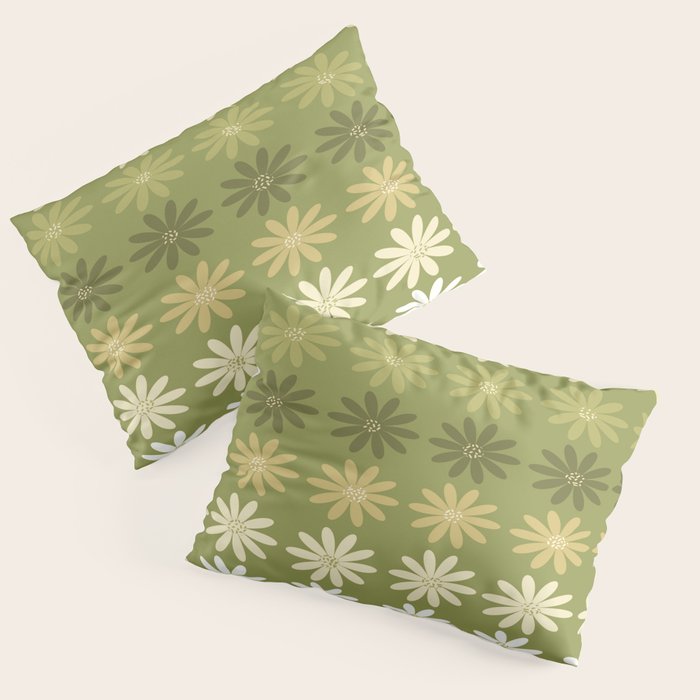 Ombre Abstract Daisies on Olive Green Pillow Sham Gallery Image 1