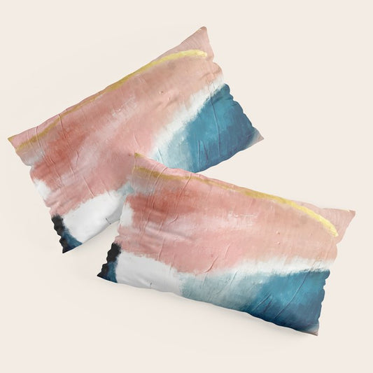 Exhale: a pretty, minimal, acrylic piece in pinks, blues, and gold Pillow Sham Gallery Image 2