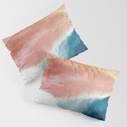 Exhale: a pretty, minimal, acrylic piece in pinks, blues, and gold Pillow Sham Gallery Image 3