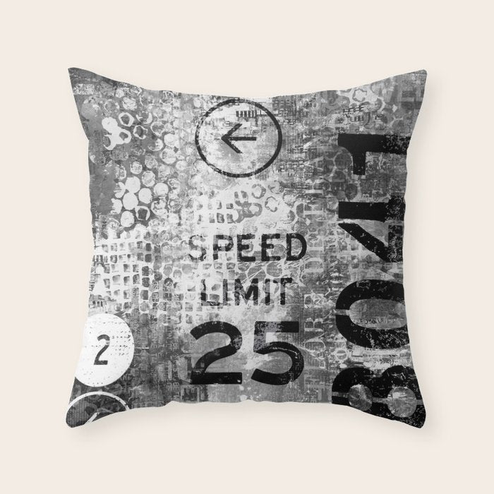 Urban Street Art Numbers And Text Fragments Throw Pillow Gallery Image 1