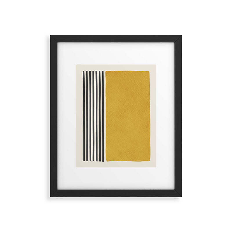 Mustard Yellow Black Lines Abstract Art Framed Art Print Gallery Image 4