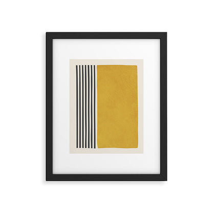 Mustard Yellow Black Lines Abstract Art Framed Art Print Gallery Image 1