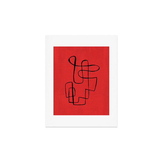 Minimalist Minimal Line Drawing Line Art Maze Red Painting Mid Century Modern Cool Retro Funky Trendy Art Print Gallery Image 2