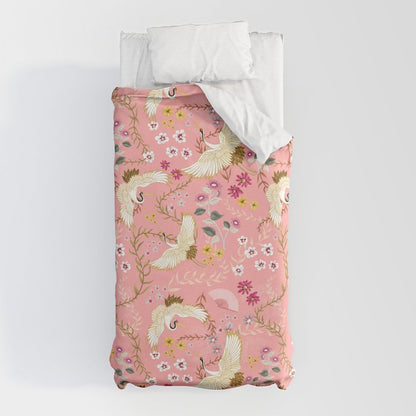 Chinoiserie cranes on pink, birds, flowers, Duvet Cover Gallery Image 5
