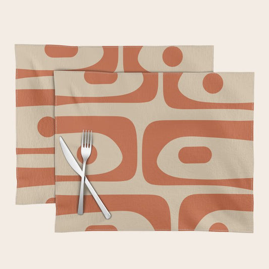 Mid Century Modern Piquet Abstract Pattern Mid Mod Burnt Orange and Beige Placemat Gallery Image 1
